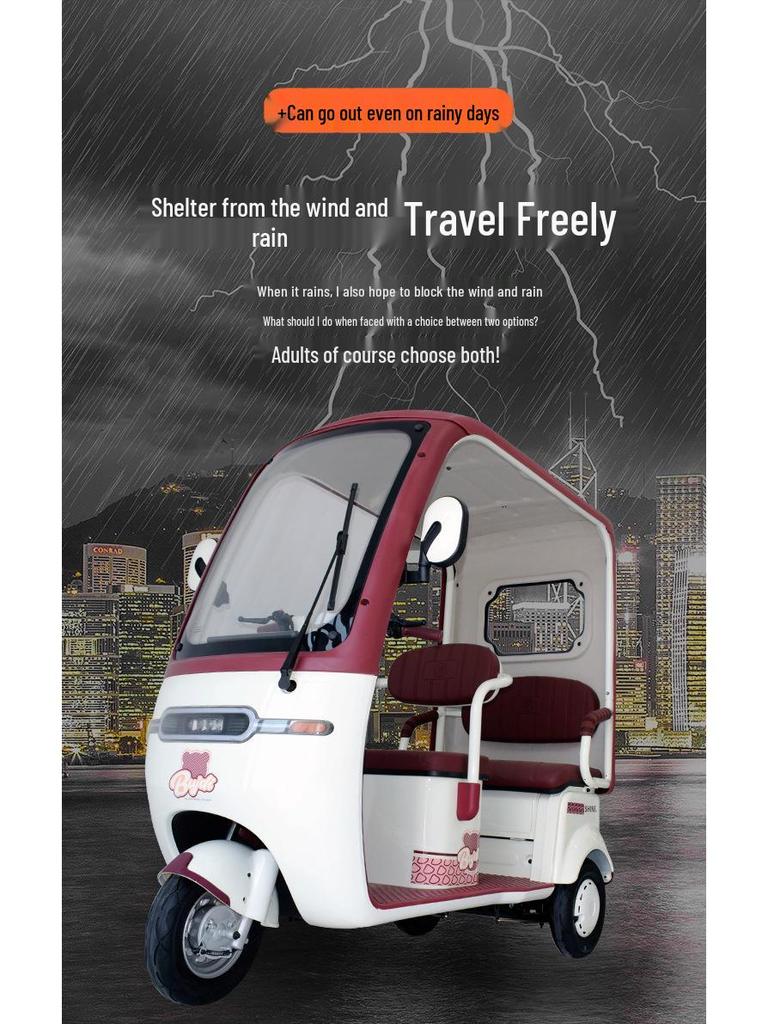 Guardian Electric Tricycle Van with Canopy, Double Row Seats, Mobility Scooter for Elderly Dual-Use