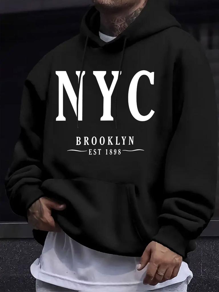 American/European Style unisex Autumn/Winter Printed Hoodie Long-Sleeve Sweatshirt, NYC Brooklyn City Print Hooded Sweatshirt, Classic American Street