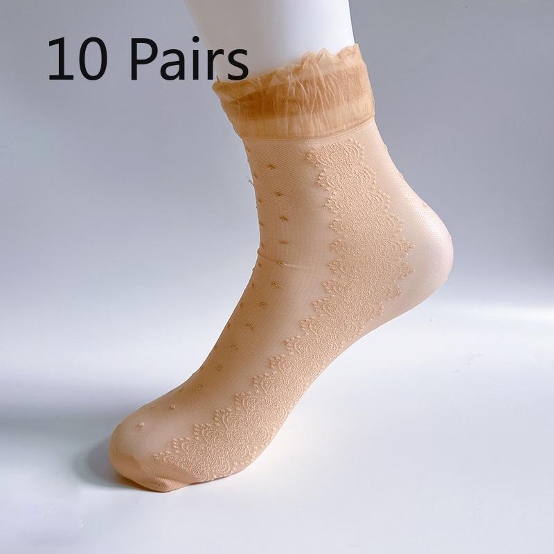 

10 пар женских летних стерео носков средней длины с двойным кружевом и шелковым узором 10 Pairs