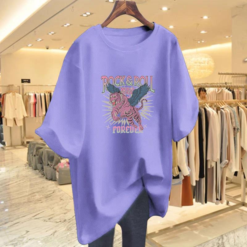 Women's Loose White Cartoon Print Short-Sleeve T-Shirt
