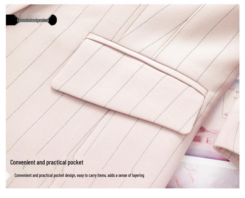 Women's White Striped Seven-Sleeve Suit Jacket - Professional Spring/Summer Fashion