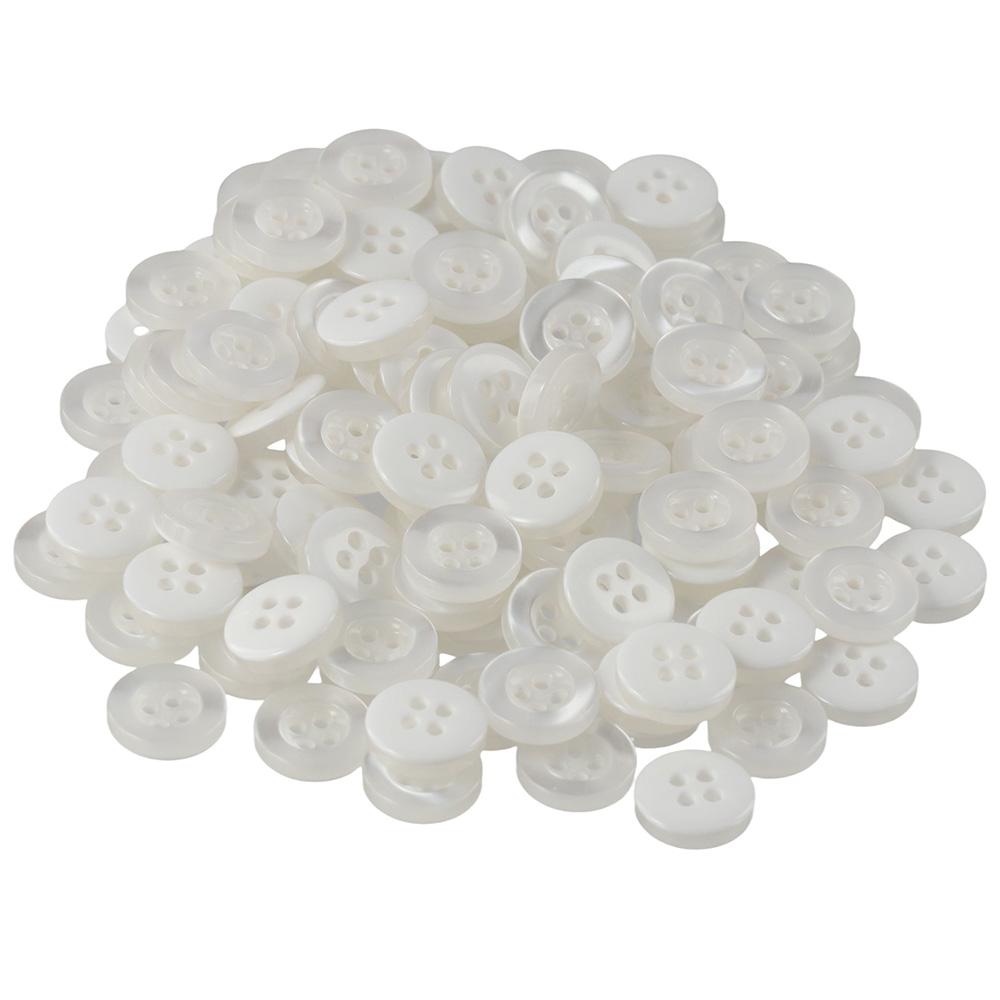 

100Pcs 11MM 4 Hole Resin Standard Shirt Buttons Clear White Round Clear White Flatback Decoration антична латунь кольору