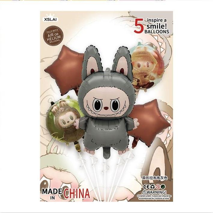 5 Stück Niedlicher Cartoon Labubu Aluminiumfolienballon Kinder Geburtstagsfeier Dekoration Babyparty Aufblasbares Spielzeug