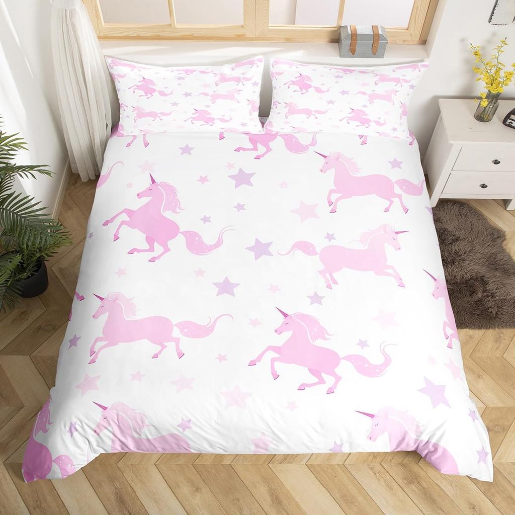 Unicorn Bedding Set Full QueenCartoon Rainbow Animal Comforter Cover Kids Girls Glitter Unicorn Duvet Cover Kawaii Quilt Cover
