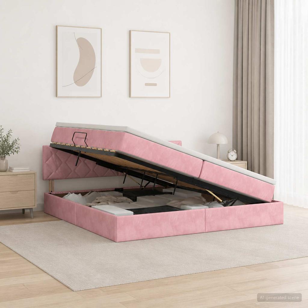 Storage Bed with Headboard Pink 200 X 200 Cm Velvet