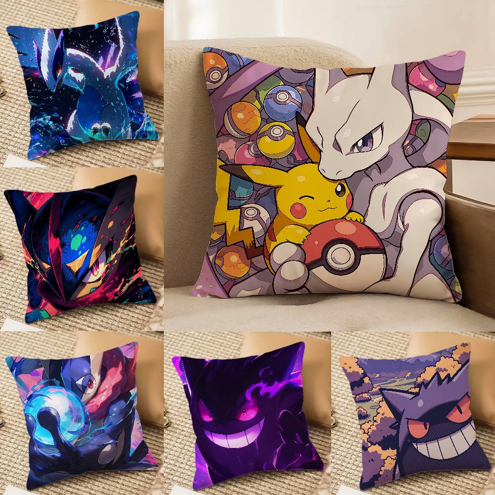 Pokemon Fighting Type Collection Anime Plush Pillow Cover Soft Short Plush Cushion Cover For Sofa Bedroom Decor Gift