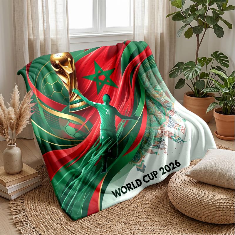 Morocco Football Printed Flannel Blanket Skin Friendly Warm Decorative Throw for Indoor Couch Bed Daily Use