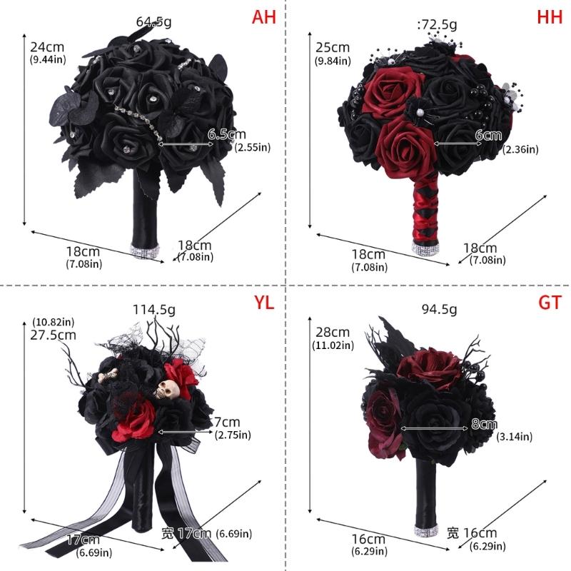 Artificial Flowers Bridal Bouquet Gothic Wedding Bouquet Red/Purple and Black Wedding Flower Bouquet for Bridesmaids