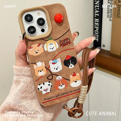 Cute Dog Lanyard Soft Shell Suitable for IPhone16 Mobile Phone Case Apple 15 14 Protective Case 13 Large Hole Leather