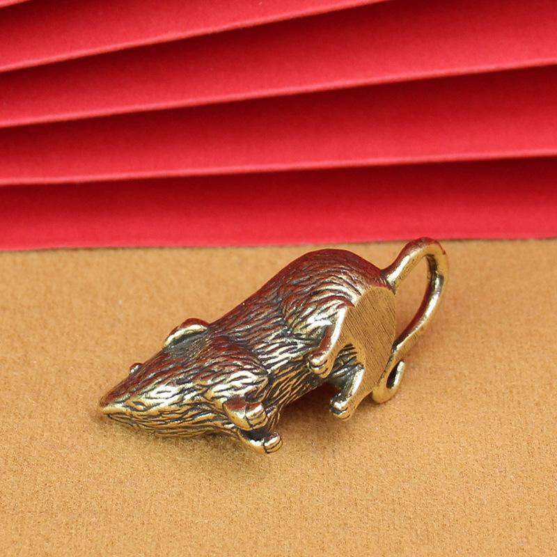 Cute Brass Animal Mice Figurines Home Desk Pendants Tea Pet DIY Keyring Hanging Accessories Cute Rat Keychain Gifts