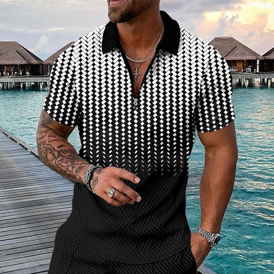 European and American POLO Lapel New Casual Short-sleeved 3D Pattern Spot Summer Daily T-shirt