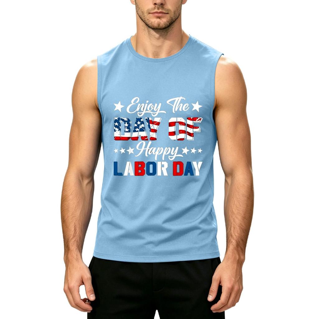 Men Sleeveless Tank Top Casual Muscle Shirt Lightweight Summer Workout Gym Athletic Fit Printed Design