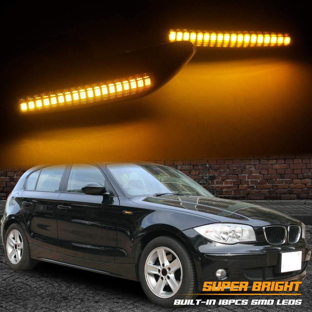 LED Side Marker Turn Signal Lights Smoked Lens Compatible with BMW E90 E91 E92 E93 E46 E53 X3 E83 X 1 E84 E81 E82 E87 E88