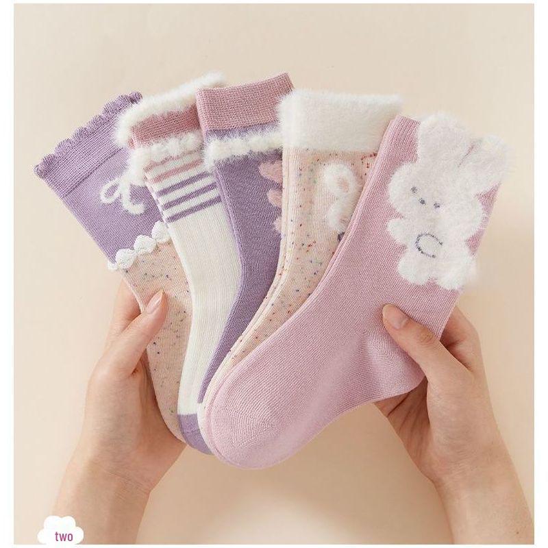 Warm Lace Princess Cotton Socks for Girls – Cute Cartoon Design, Mid-Calf, Thickened for Autumn/Winter