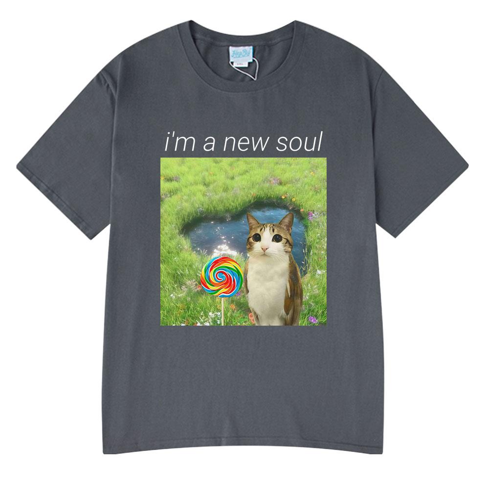 Cat Owl Lollipop Funny Meowl Meme Im A New Soul Tshirts Unisexs Clothing Fashion Tee Tops Harajuku Short Sleeves Cotton T Shirts