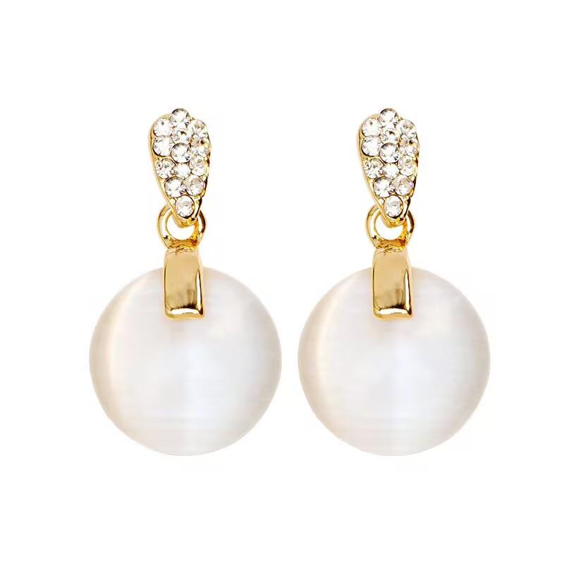 Celebrity Style Women's Gold-Plated Earrings with Rhinestones and Cat's Eye Stone