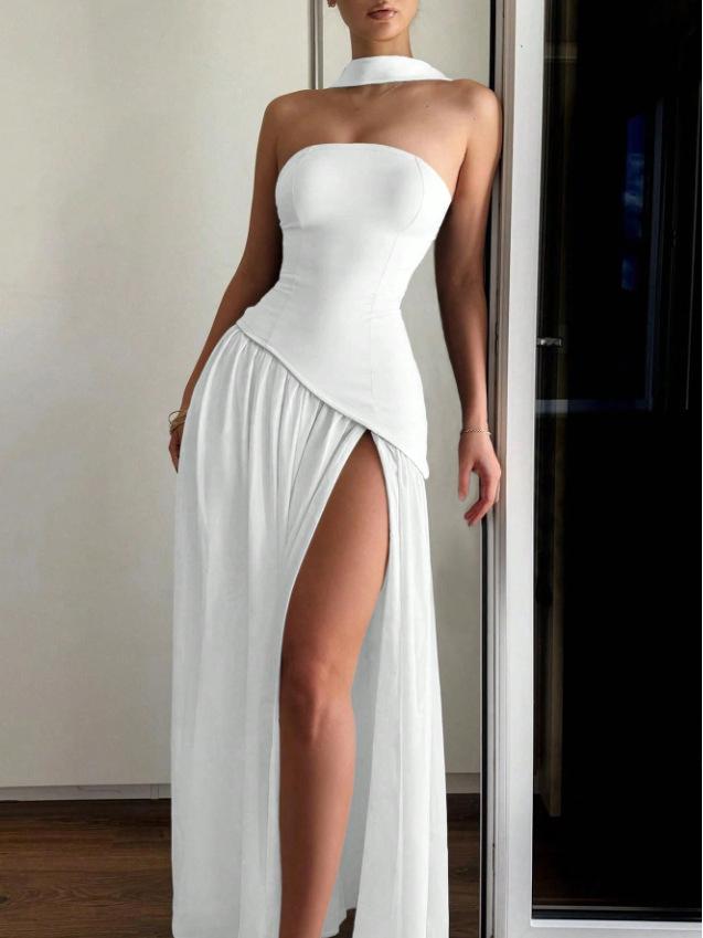 Spring/Summer 2026 European & American Women's Strapless Backless Solid Color Slit Long Dress