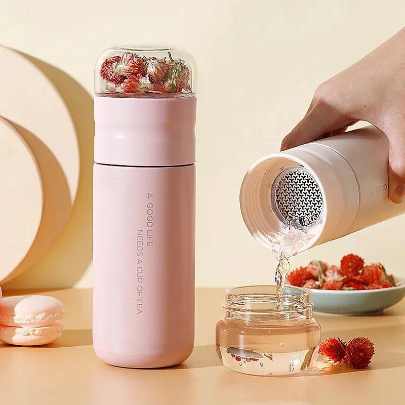 Cup with Filter Stainless Steel Tea Bottle Cup with Glass Infuser Separates Tea and Water 300ML Thermos Vacuum Flask- for insulated glass infuser cup