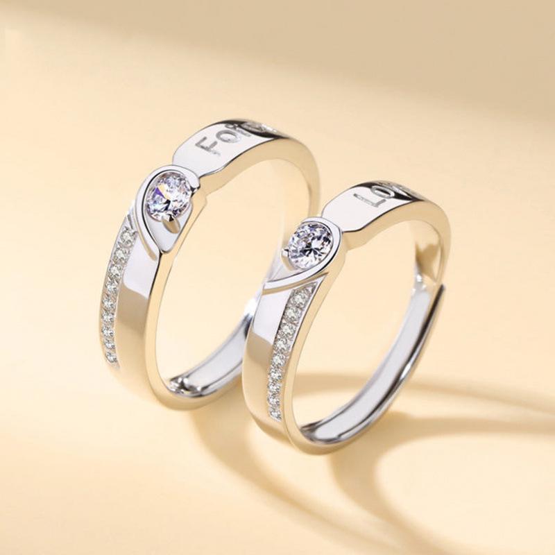Simple Diamond Inlaid Couple Rings for Men and Women - Long-Distance Relationship Gift