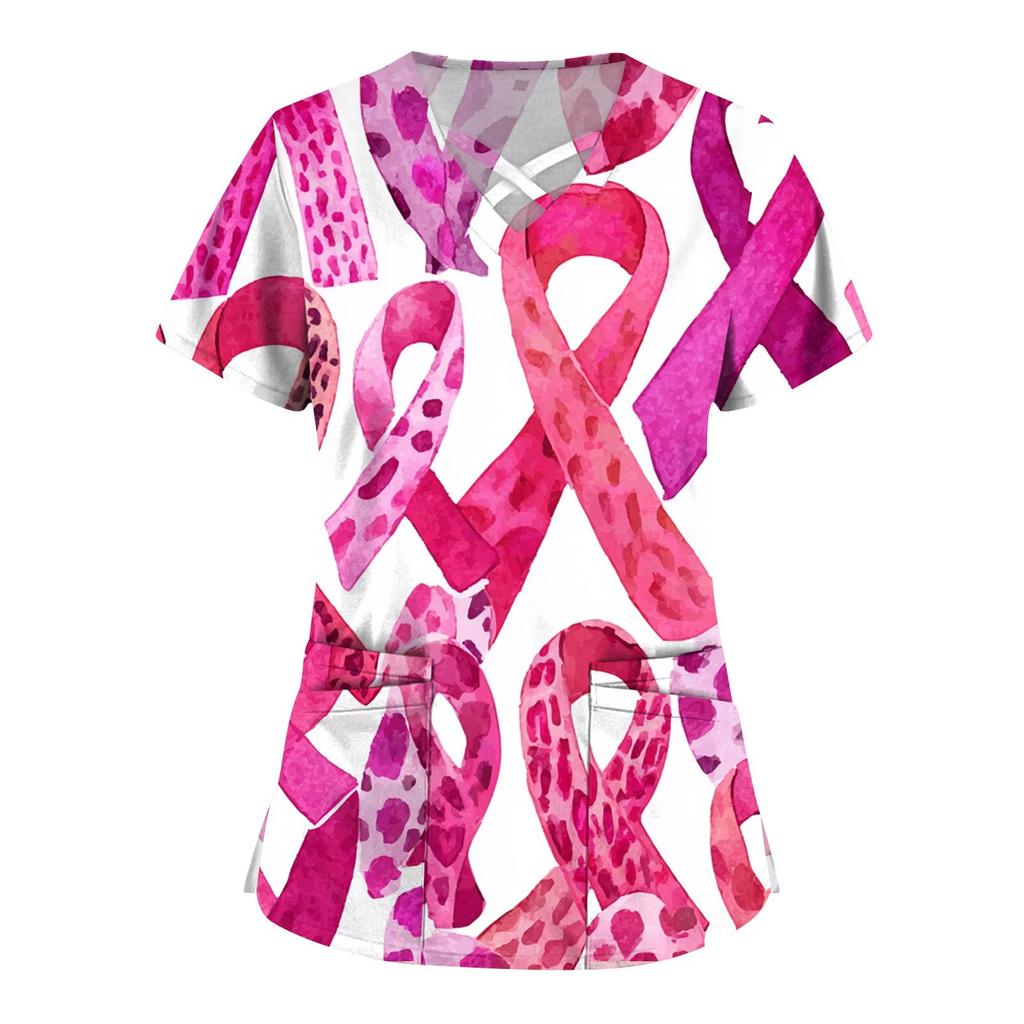 Dámská móda V-výstřih Krátký rukáv Kombinézy Kapsa s dvojitou vrstvou Tištěná trička Oblečení