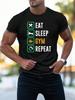 Unisex Crew Neck Tee Gym Lover Eat Sleep Gym Repeat Text Print Soft Cotton Loose Short Sleeve Summer Casual Male Streetwear Tops