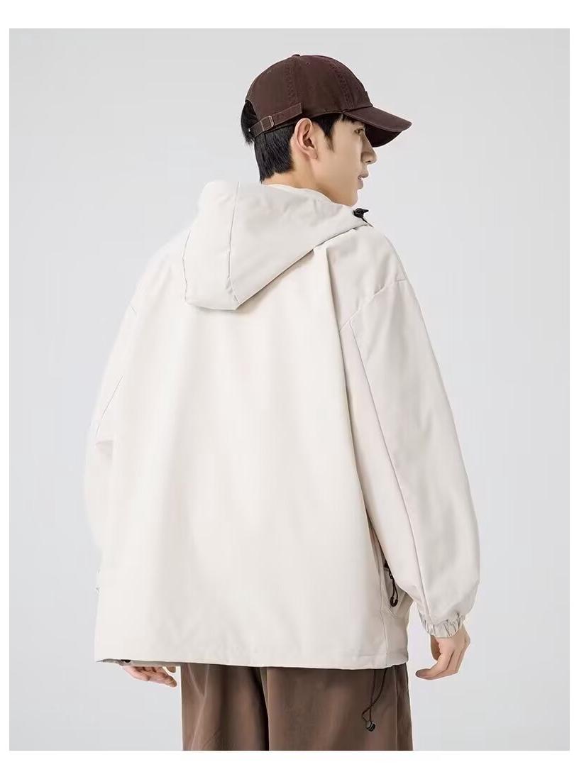 

2024 Водонепроницаемая ветровка в корейском стиле: Мужская и женская модная повседневная куртка для улицы на весну и осень. M белый