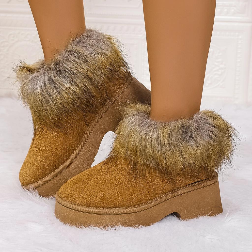 Women's Fluffy Slippers New Plush Warm Platform Shoes For Winter Indoor Heelless Semi-slippers Outdoor Non-slip Cotton Shoes