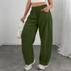 Moteable ensfargede avslappede treningsbukser med elastisk midje og lommer for kvinner