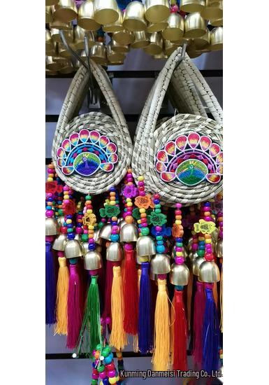 Ethnic Bean and Small Drum Wind Chime with Gourd Pendant - Yunnan Wall Hanging Ornament