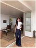 Pure Desire Asymmetrical One-Shoulder Slimming White T-Shirt for Women - Waist-Cinched Summer Design