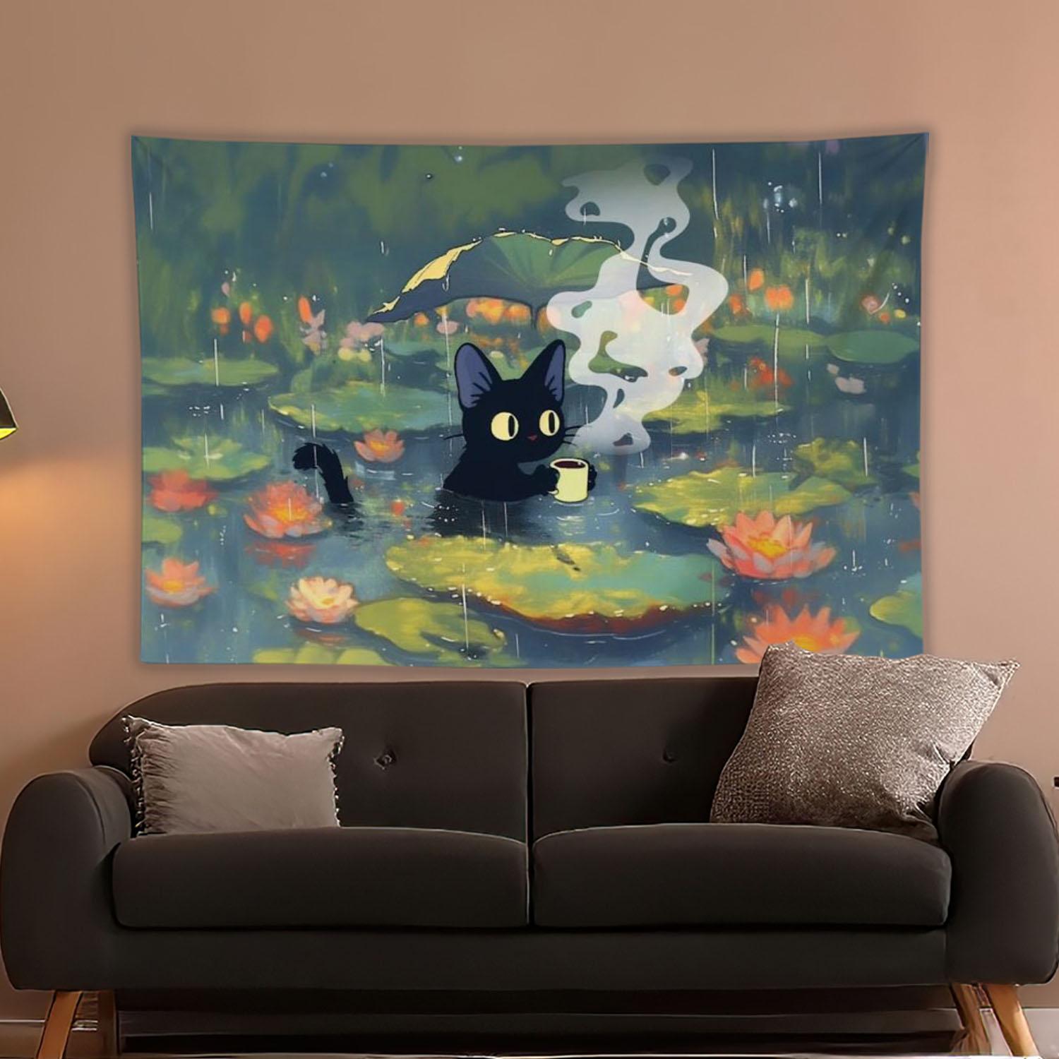 

Cartoon Black Cat Cute Printed Tapestry Tarot Card Hippie Wall Hanging Warm Room Banner Dormitory Bedroom Decoration 74x94cm(29x37in)