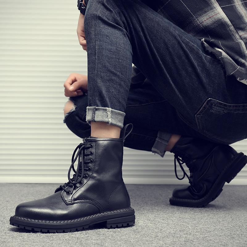 High-top British Style Black Shoes Genuine Leather Korean Version Ins Trendy Martin Boots Men's Boots Men's Short Boots 6028-C