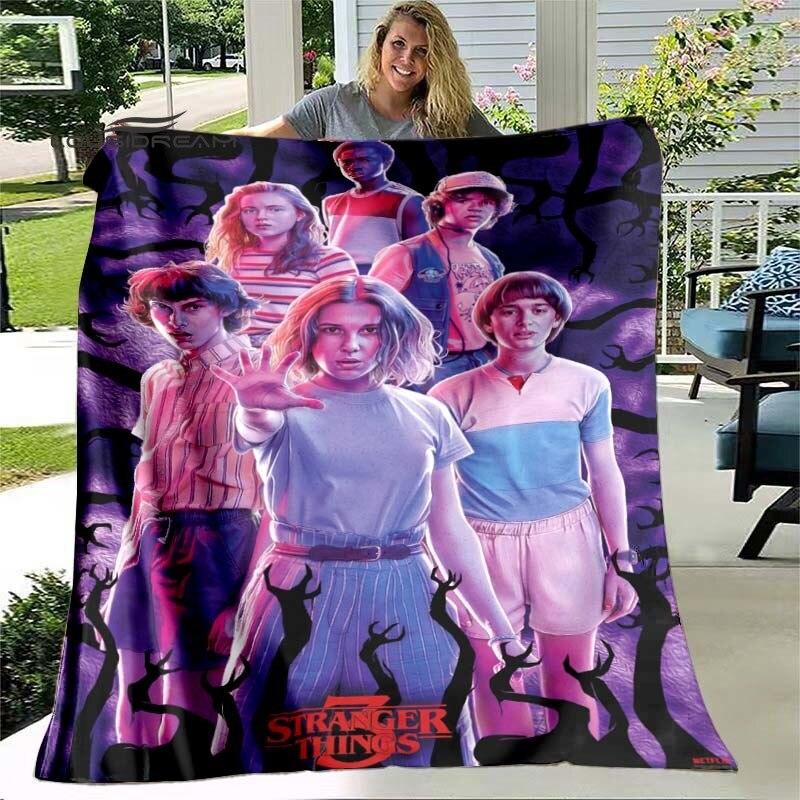 Kreslená deka Stranger Things Módní flanelová nadýchaná fleecová přehozová deka Dárek pro děti i dospělé Pohovka Cestování Kempování