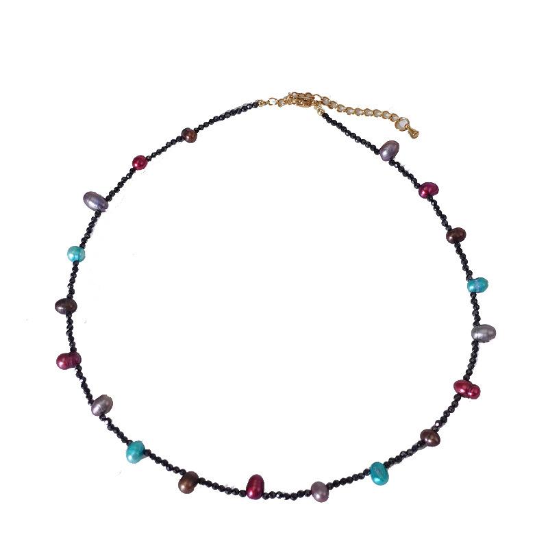 Pearl Necklace Does Not Fade, Women Wear Natural Obsidian Sweater Chain, Beaded Collarbone Chain, High-End Niche
