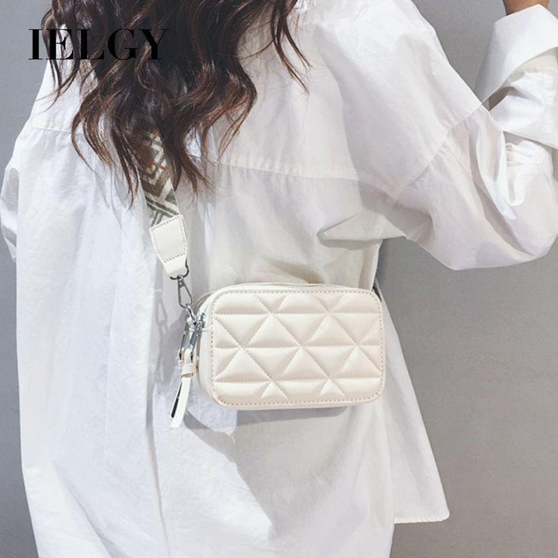 IELGY Ladies Messenger Bag Fashion Wide Shoulder Strap Small Square Bag