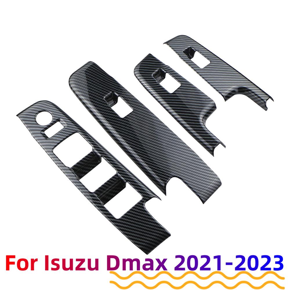 Car Window Switch Panel Cover For Isuzu D-MAX DMAX 2021 2022 2023+ LHD Carbon Fiber Sticker Modification Accessories