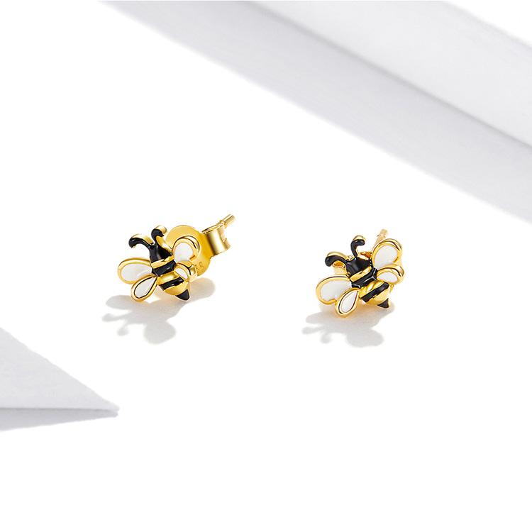 Bamoer 925 Sterling Silver Enamel Bumblebee and Sweet Honey Shiny Necklace and Earring Studs for Women Fashion Jewelry Set