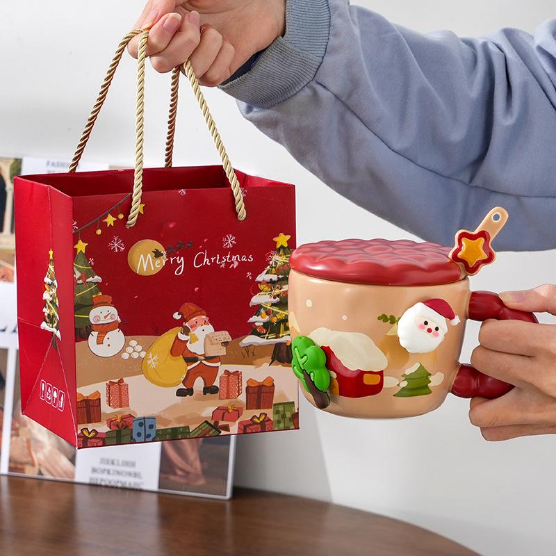 Cupa Creativă de Crăciun din Ceramică cu Capac Valoare Ridicată Desene Animate Drăguță Birou Cuplu Cupă de Apă Cutie Cadou Suvenir