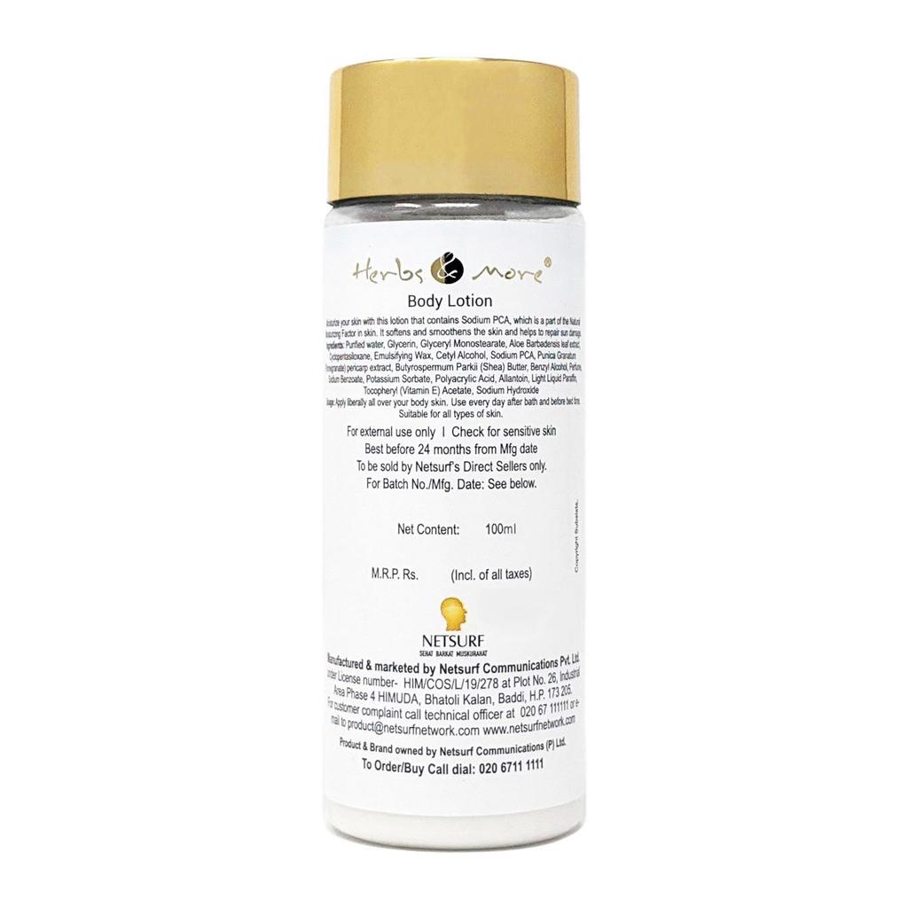 Body Lotion with Aloe Vera, Pomegranate and Vitamin E (100 Ml), Body Lotion Aloe Vera Pomegranate Vitamin E, Herbs & More