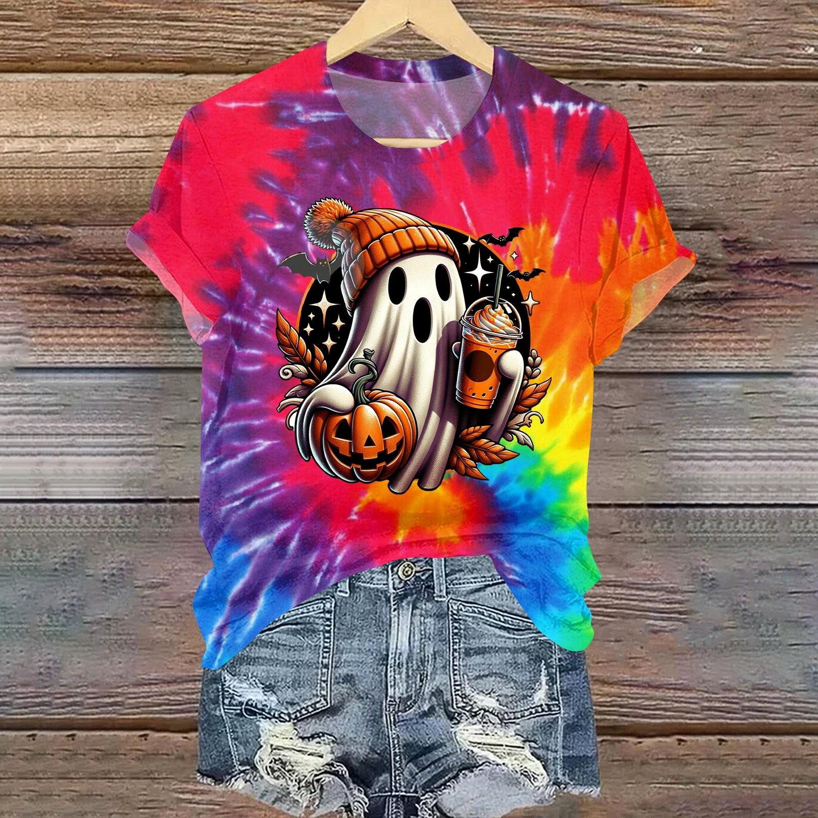 

Женская повседневная футболка с круглым вырезом и короткими рукавами с принтом на тему Хэллоуина XXL