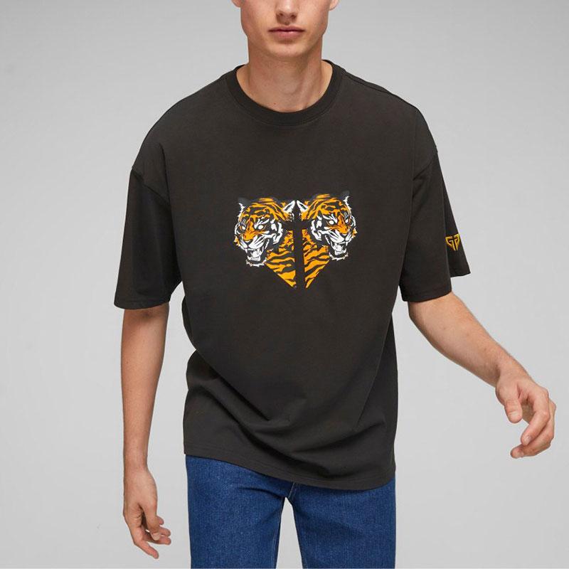 Puma X Gen.G Auspicious Tiger Print Loose Round Neck Short Sleeve T-Shirt Unisex Tops Black 621734-01