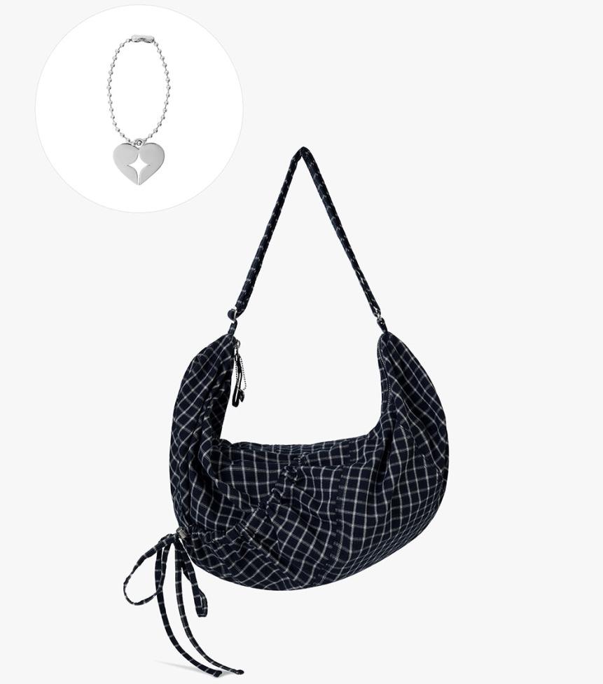 

Slouchy Polka Dot Checked Frayed One-Shoulder Crossbody Tote Bag with Charm – Spacious and Soft