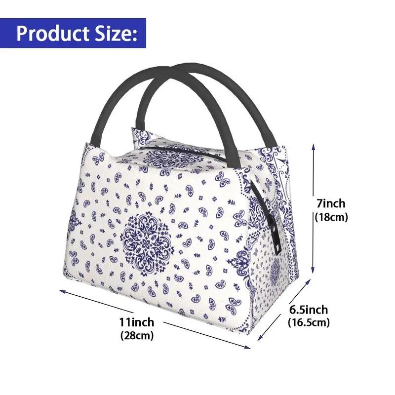 Geantă de prânz izolată cu imprimeu bandana Pisley pentru picnic în aer liber, impermeabilă, termică, cutie de prânz cooler pentru femei