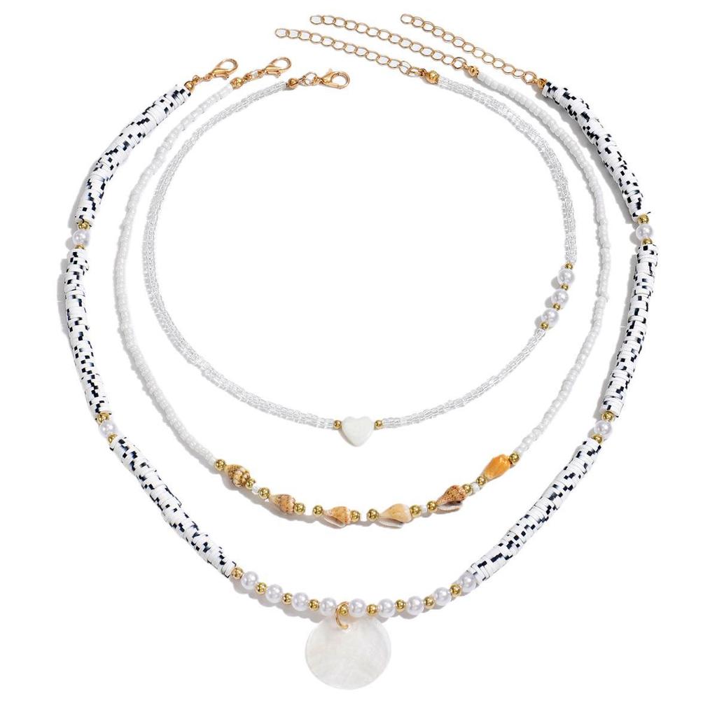 Shell Beaded Necklace Multilayer Heart Pearl Collar For Women Summer