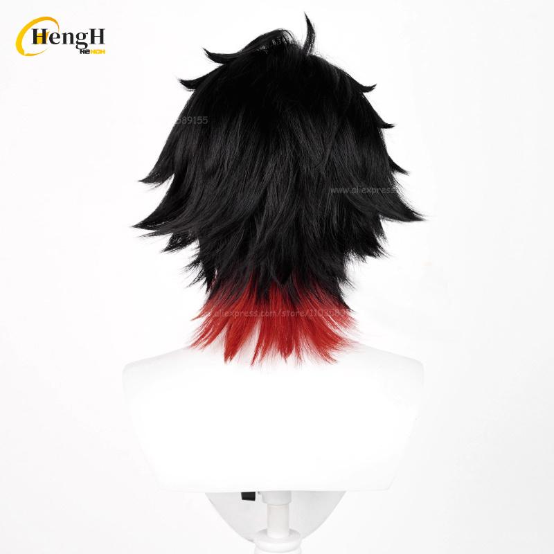 Disponibile Gioco Komano Manato Corto 32m Nero Rosso Colore Misto Cosplay Anime Parrucca Sintetica Resistente al Calore Feste di Halloween Parrucche