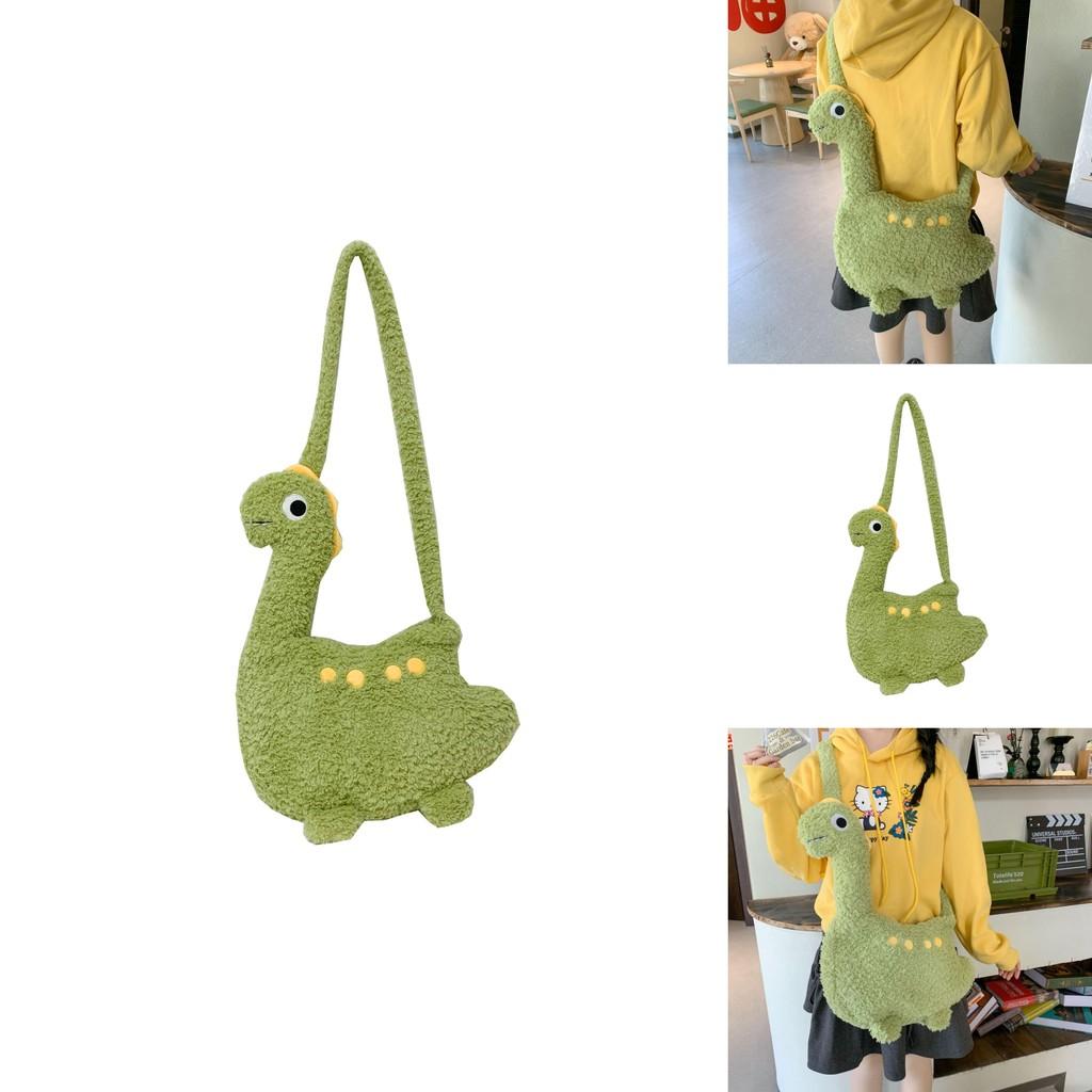 Cute Dinosaur Plush Crossbody Bag For Girls Handheld Toy Style With Elliptical Shape And Zipper