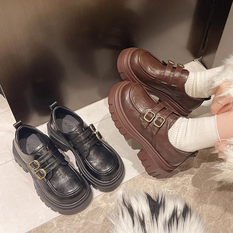 Platform British style small leather shoes women's 2024 new autumn one-pedal black single shoes retro women's shoes loafers