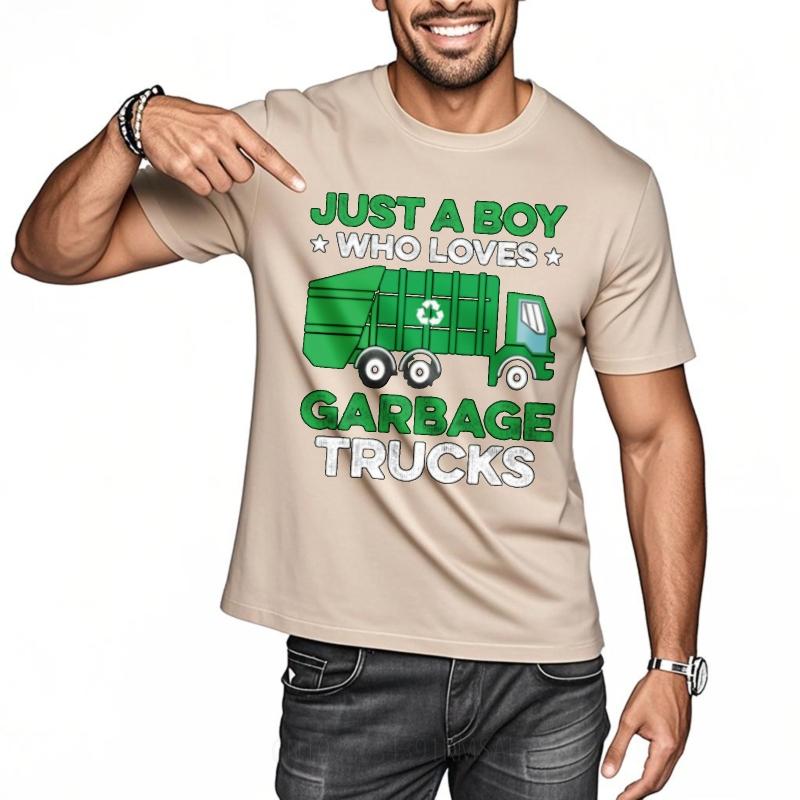 Top Tees Workout For Unisex Oneck Tshirt Cotton Just A Boy Who Loves Garbage Trucks Basic For Unisex Top Tees Plus Size Tshirt