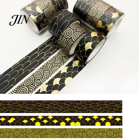 Adhesive Washi Tape 3 Rolls Golden Foil Tape, Retro Plaid Leaf Pattern Decorative Planner Masking for DIY Crafts, Journal, Planner, Scrapbooking