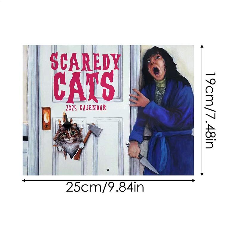 12 Month 2025 Scary Cats Wall Calendar Funny Cat Monthly Calendar for Home Living room Bedroom New Year Decor Calendar Planning